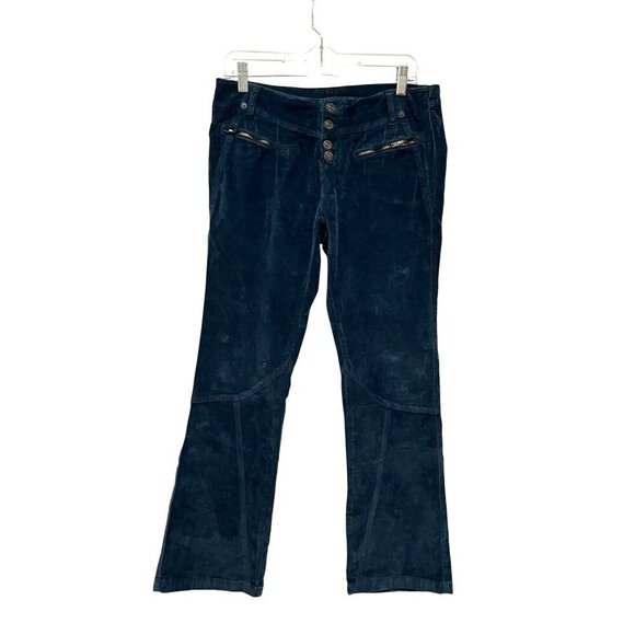 Free People Dark Blue Zipper Pockets Hit Back Velour Flare Pants Women's Size  6 - Picture 1 of 9